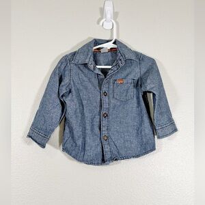 Carter’s Shirt Button Down Long Sleeve Blue Denim Jean Orange Dinosaur Boy 18M